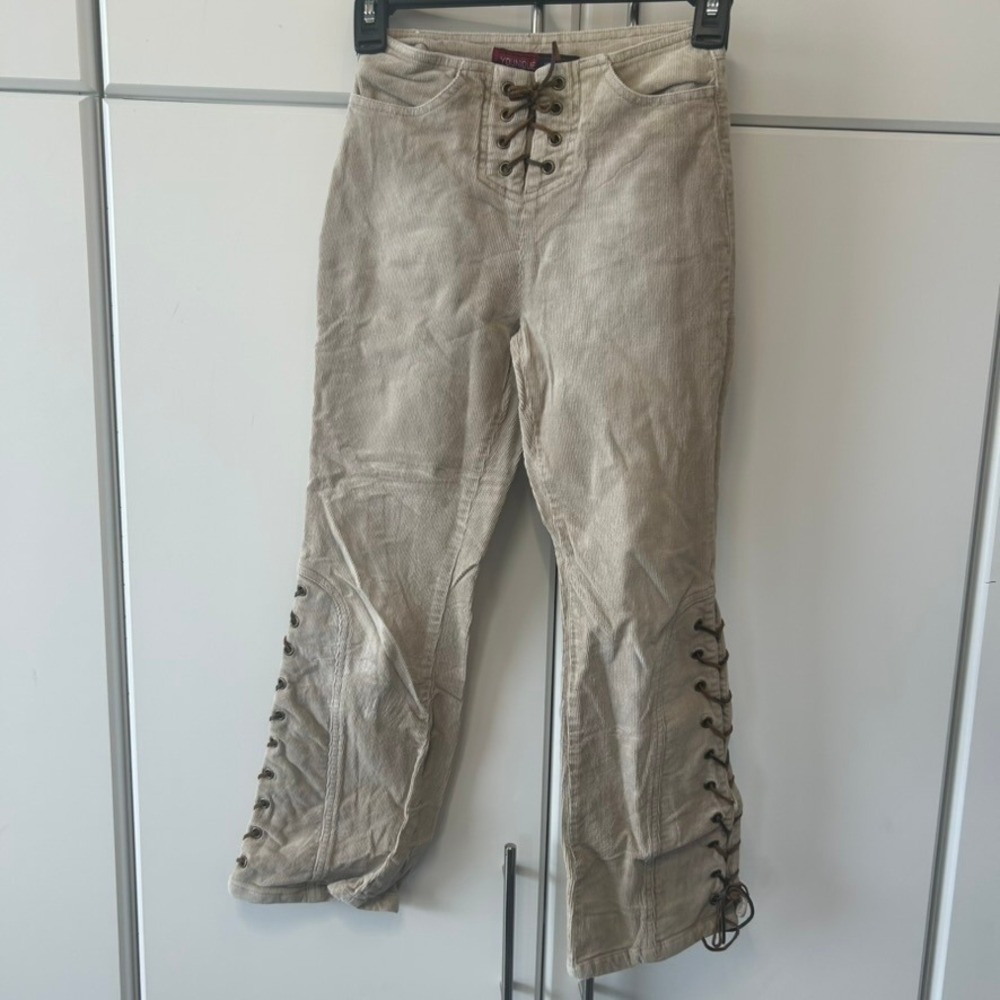 Younique Jeans Womens Tan Corduroy Lace Up Front and Leg Pants Size 7 Vintage‎